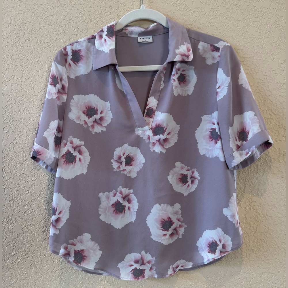 Aritzia Babaton Floral V Neck Blouse, Size Small